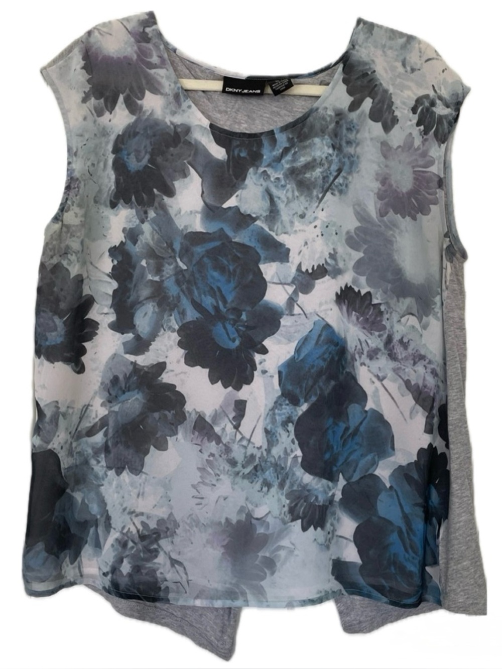 DKNY Jeans Layered Floral Tank Top Medium Blue Gray Watercolor Sleeveless Blouse